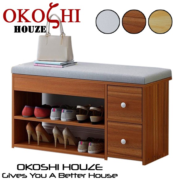 Okoshi 2 Tiers Hall Wooden Shoe Cabinet Storage Bench 3454