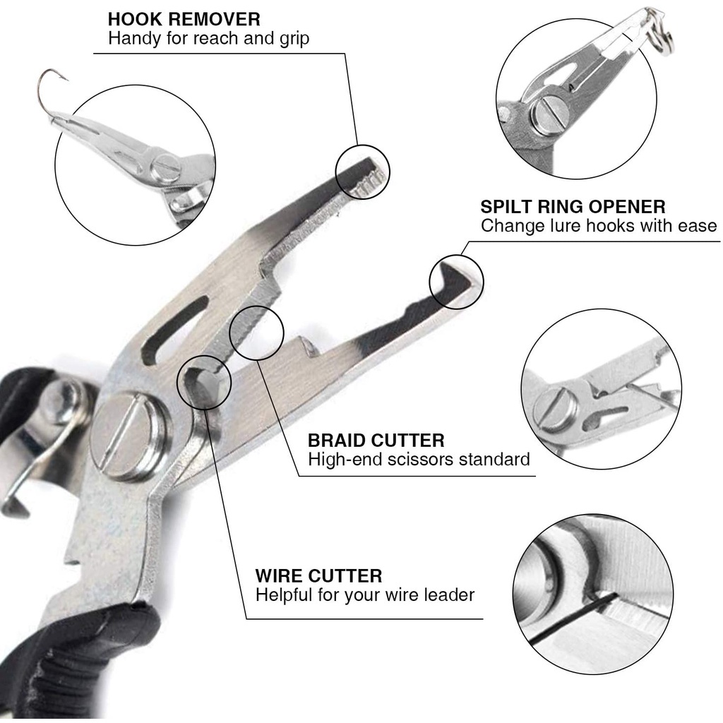Heavy Repair Fishing Pliers Tool Set Tackle Gear Waterproof Storage Box Black Bait Case Lure - Image 5