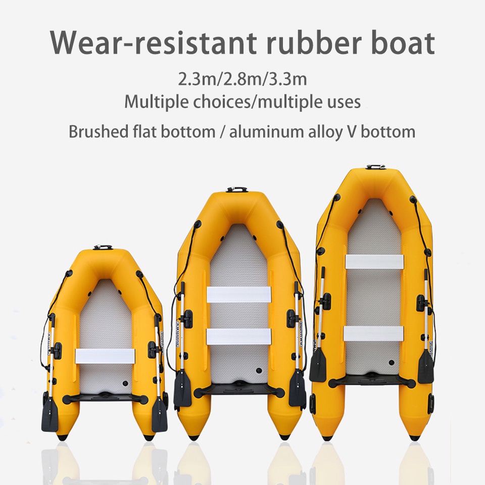 shopee: Thicken rubber boat inflatable boat kayaking hard bottom fishing boat 2.3m/2.8m/3.3m 2-6 people kayak (0:4:Model:2.8m aluminum alloy V bottom;:::)