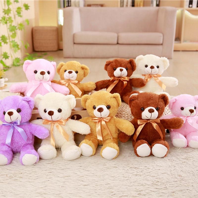 25cm Stuffed Toy Animal Beige Purple Pink Brown Ribbon Teddy Bear Plush Toy Doll Birthday Christmas Valentine Love Ramadan Gift