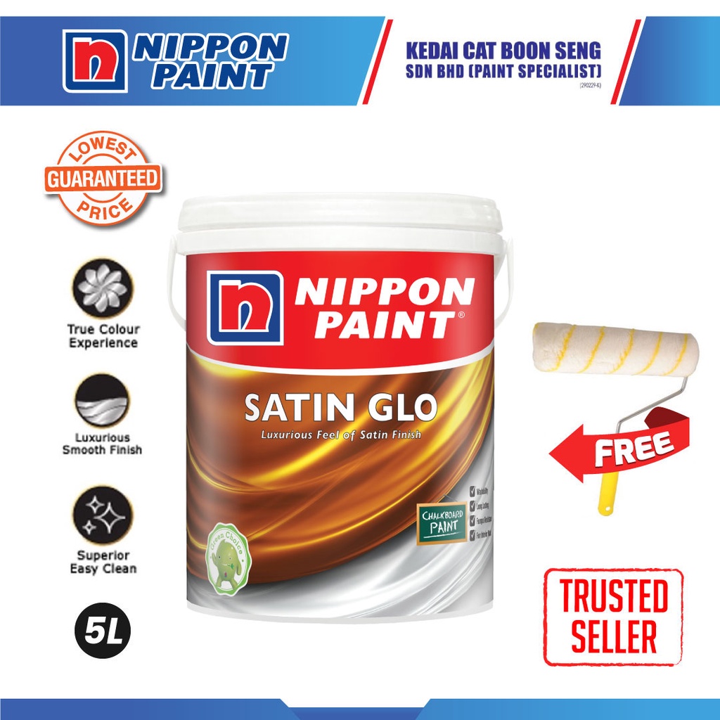 Nippon Paint Satin Glo 1L White Indoor Shinning Finishing Water Based ...