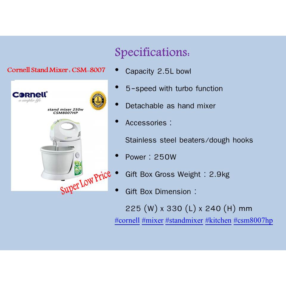 Cornell Stand Mixer CSM8007HP Shopee Malaysia