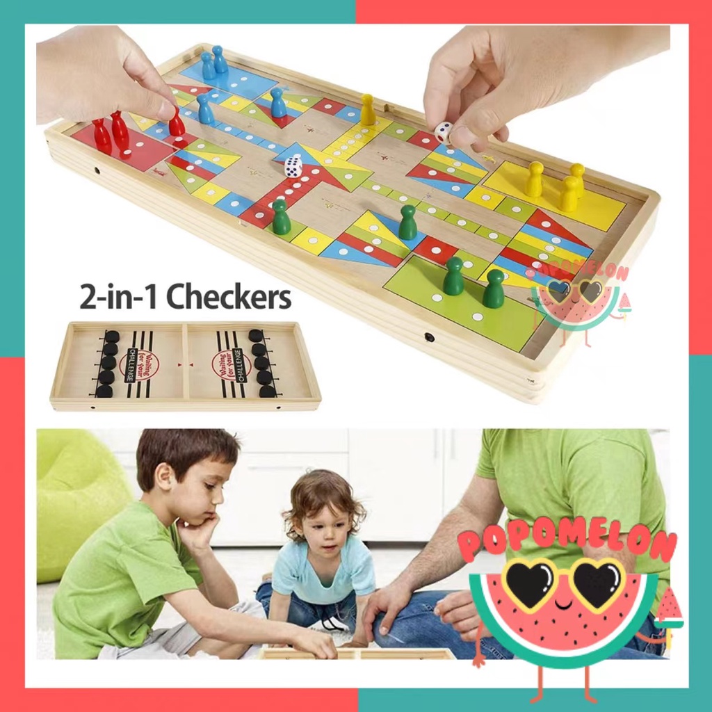 POPOMELON fun 2 in 1 super winner sling puck boardgame wooden table ...