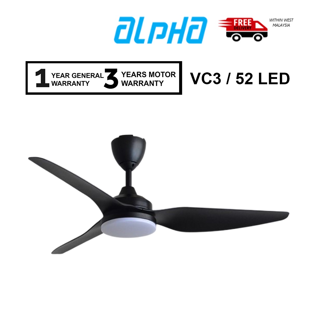 Alpha Vannus Ceiling Fan DC Motor Remote VC3/52 LED 3B Matt Black