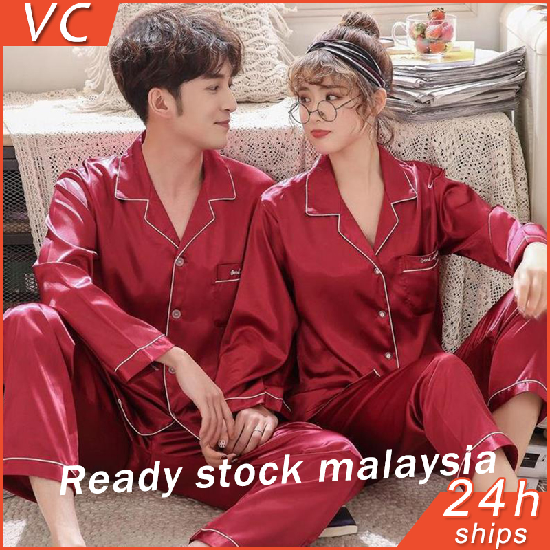 VC KL Read Stock Women Men couple Pajamas Nightwear pajamas nightgown women Sexy silk Satin nightgowns sexy female