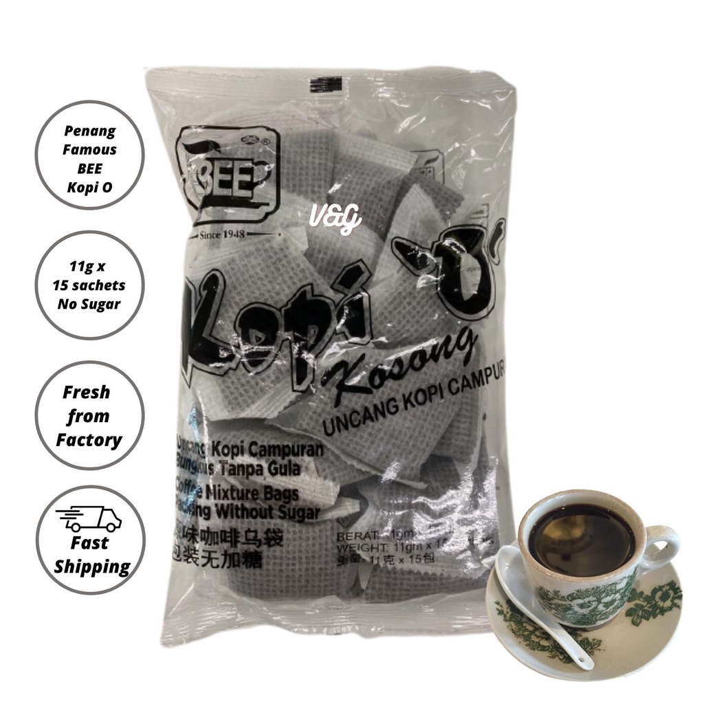 Penang BEE Kopi-O Without Sugar Guaranteed Fresh 11gm x 15sachets 槟城信美无糖黑咖啡