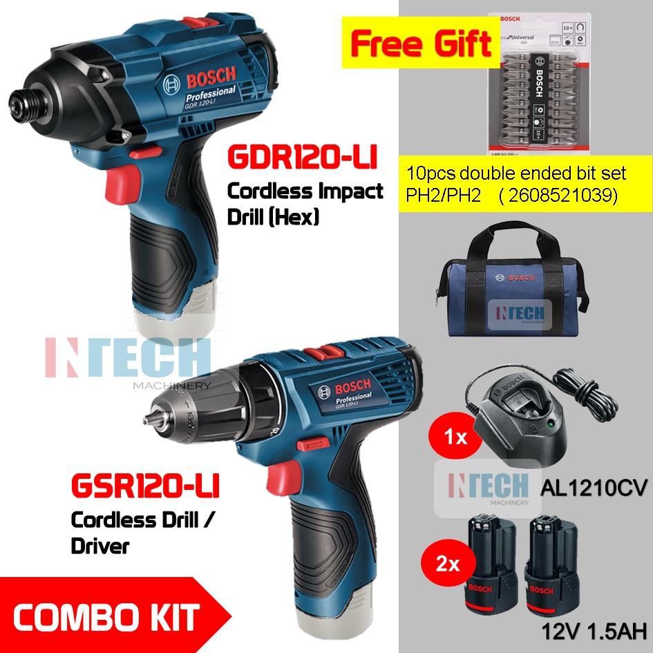 Bosch Gdr120 Li Gen2 Gsr120 Li Cordless Impact Drill Al1210cv 2x