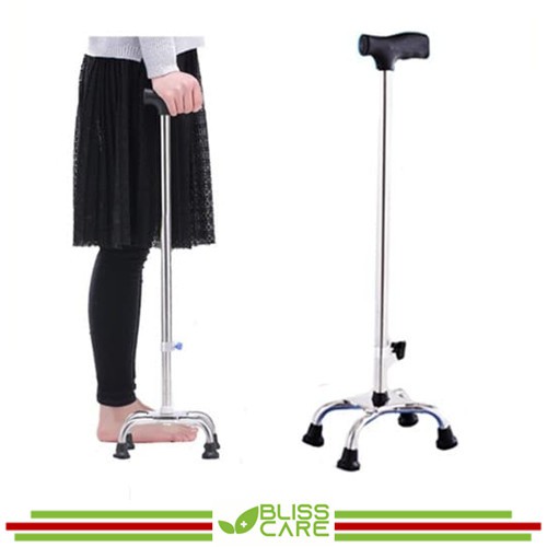 XYT016 Stainless Steel Height Adjustable Light Weight Quad Cane Tongkat 4 Kaki Stick
