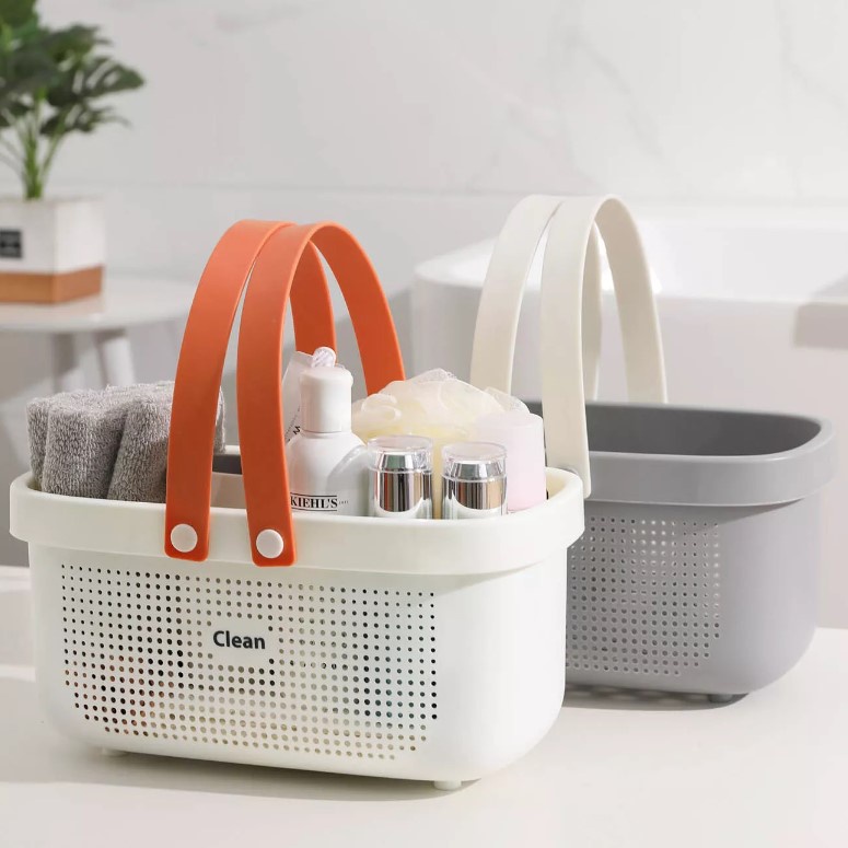 [Ready Stock] TOPFINE Plastic Storage Basket w Handle Portable Shower Caddy Tote Organizing Bathroom Kitchen Nordic