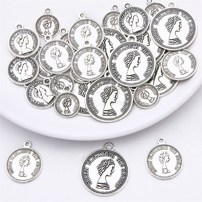 Vintage Carved Portrait Charms for Bracelets Pendants Necklaces DIY Making Alloy Coin Charms Jewelry Accessories