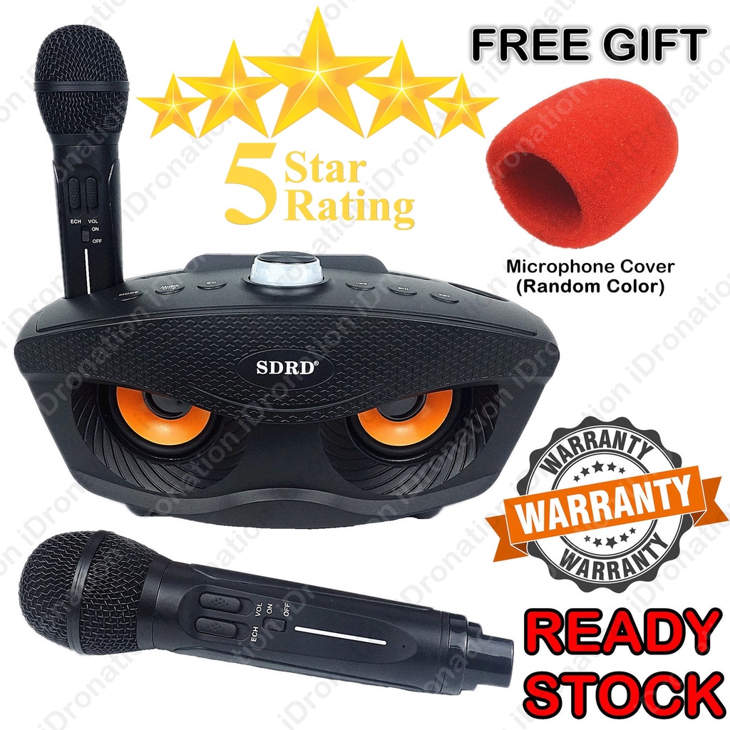 KTV Portable SDRD SD306 Karaoke Bluetooth Speaker SD-306 Plus Mobile Dual 2 Wireless Microphone Mic 3D Stereo Bass