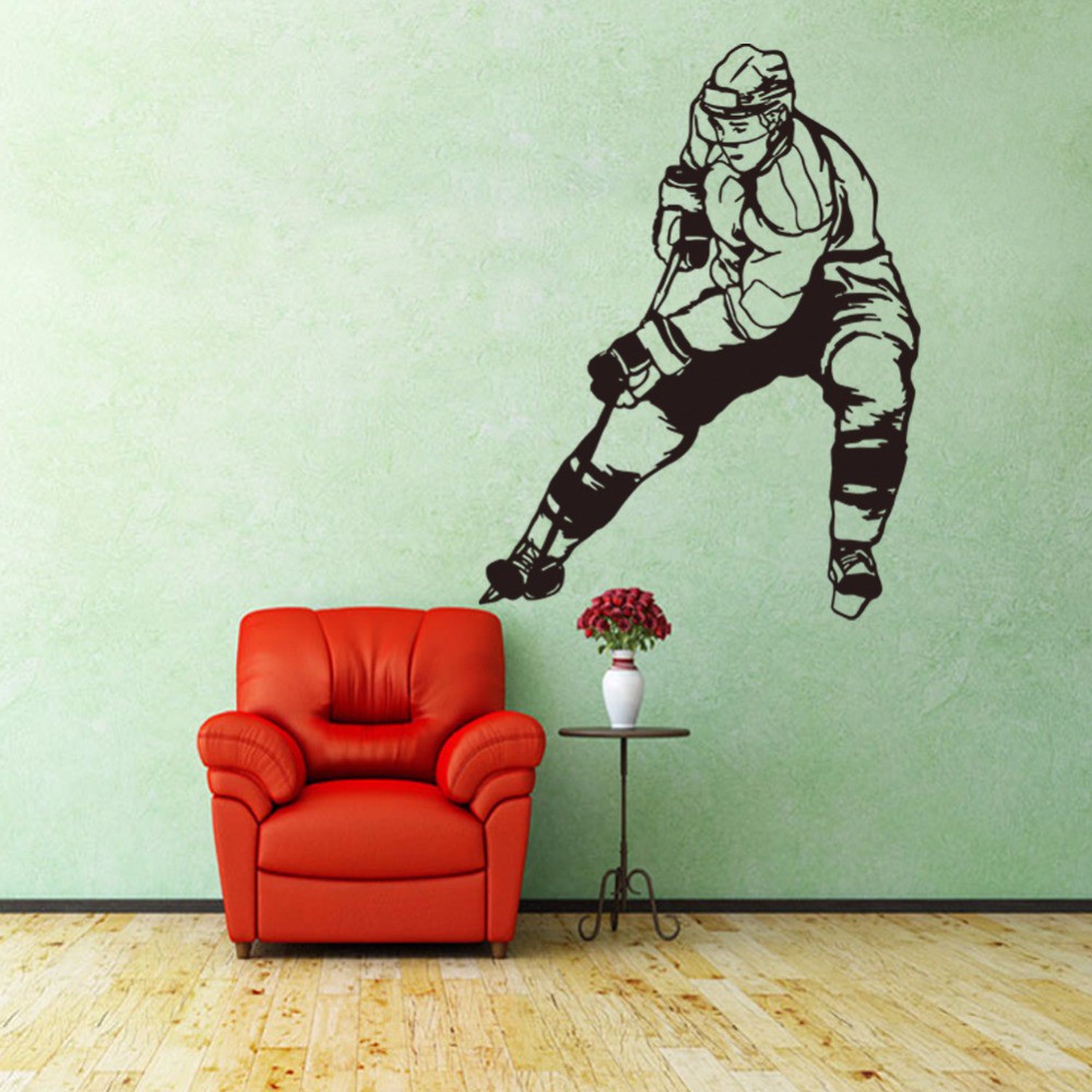 Diyws Ice Hockey Figure Vinyl Wall Decal Boys Room Decor Sports Diy Art Mural Wa