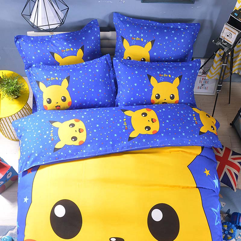 4pcs Pikachu Bedding Bed Sheet Set Pokemon Go Duvet Cover Shopee