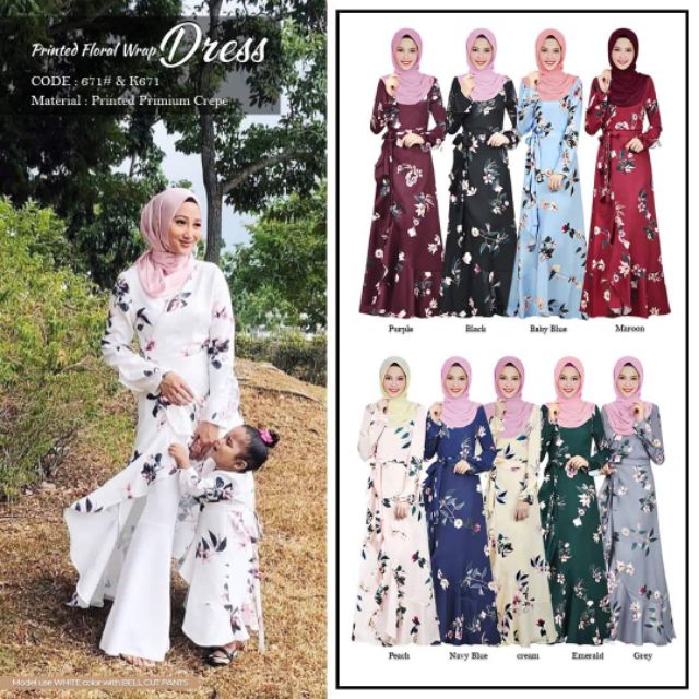 671 PRINTED FLORAL WRAP DRESS  SEDONDON IBU  DAN  ANAK  