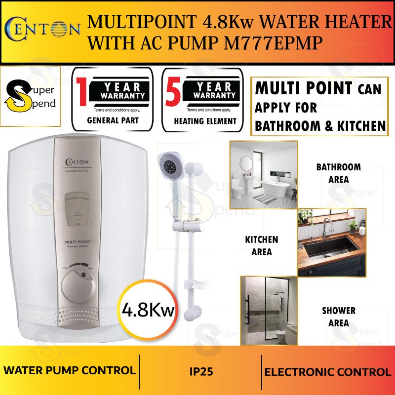 [ Extra Hot ] Centon Multi Point 4.8Kw Water Heater with AC Pump M777EP ...