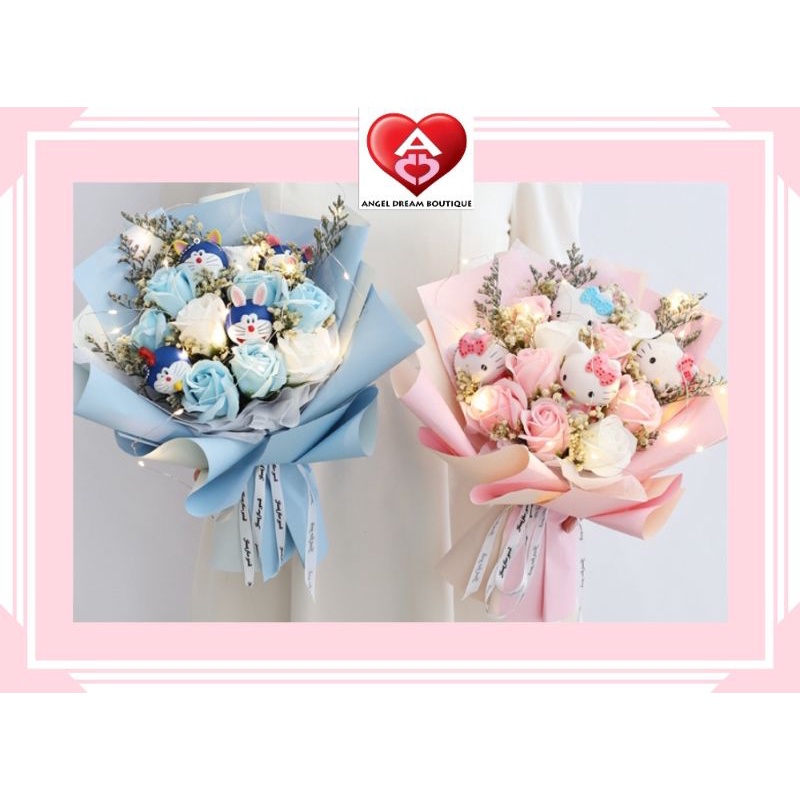 Doraemon Soap Flower Bouquet Pikachu Bouquet Hello Kitty Soap Flower With Toy Bouquet 香皂玫瑰花束 Shopee Malaysia