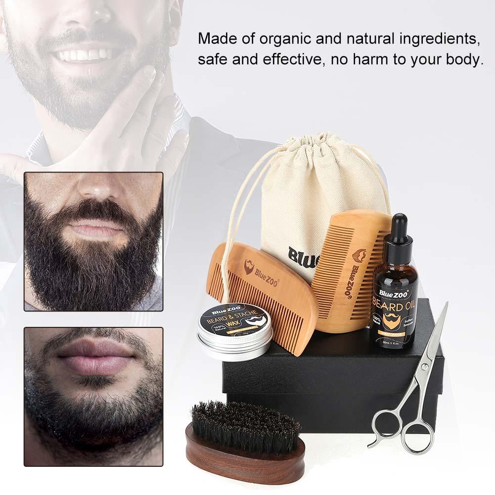 7pcs Beard Oil Wax Comb Mustache Care Brush Scissor Men Hair Tool
