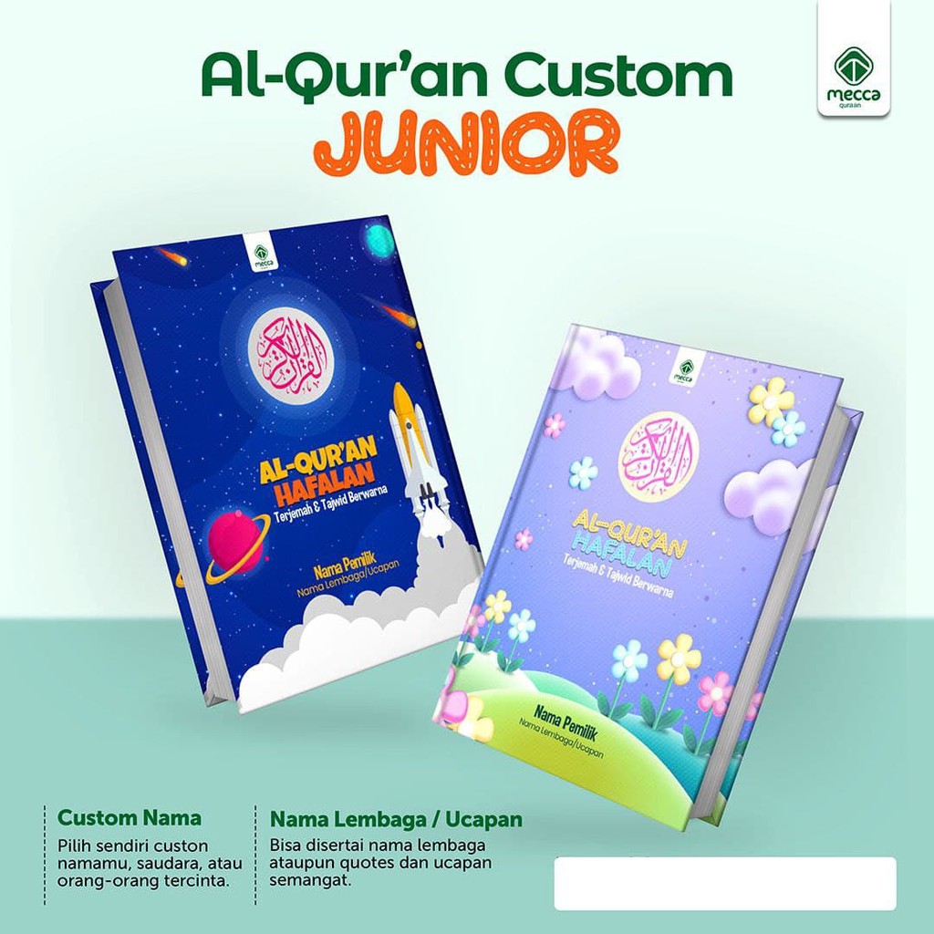 Al Quran CUSTOM PREMIUM A5 Kids/Junior Children Free CUSTOM NAME MECCA Little One's Gift (Free BOX)