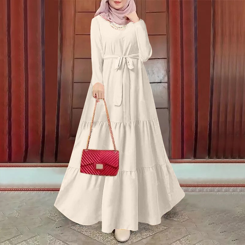 Abaya dress Muslimah Jubah Plain Kaftan Long Dress Women Muslim Baju Kurung Vintage Long Sleeve Casual Belt Maxi Dress