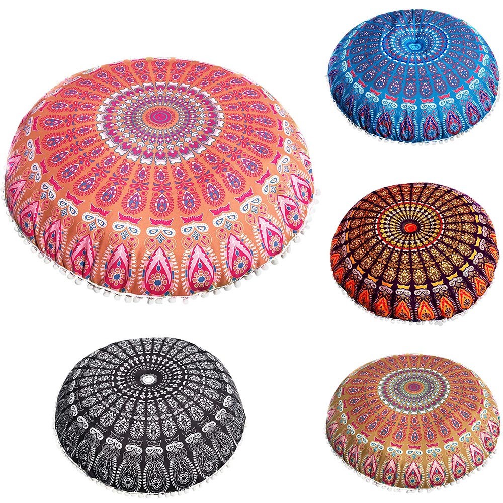 Indian Mandala Floor Pillows Round Bohemian Cushion Pillows Cover