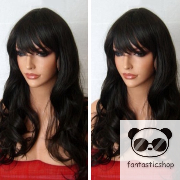 Fancy Black Fluffy Long Wavy Curly Hair Women Cosplay Wigs Hair