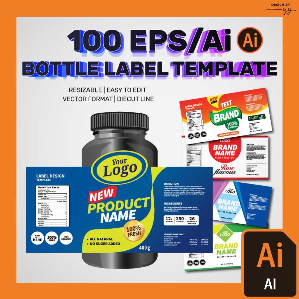 80 EPS/Ai Bottle Product Label Template PREMIUM [ .eps ]