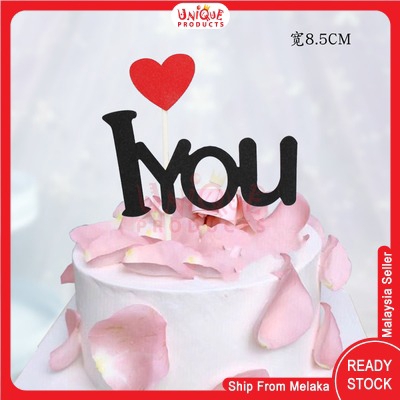 Ready Stock I Love You Black With Red Love Cake Topper Kek Hiasan