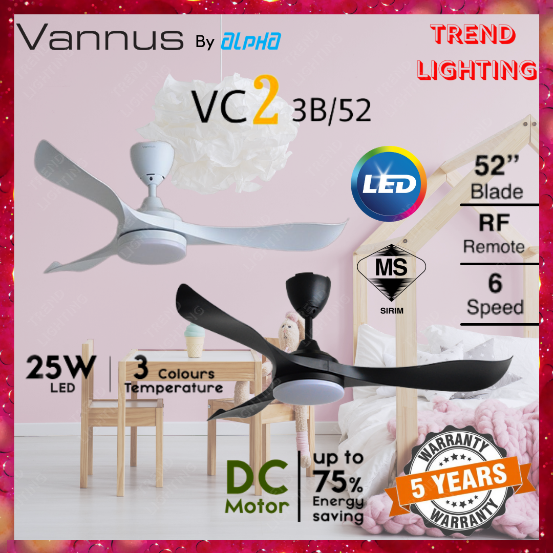 ALPHA Vannus VC2 LED 52 Ceiling Fan DC Motor 3 Blades 6 Speeds Remote
