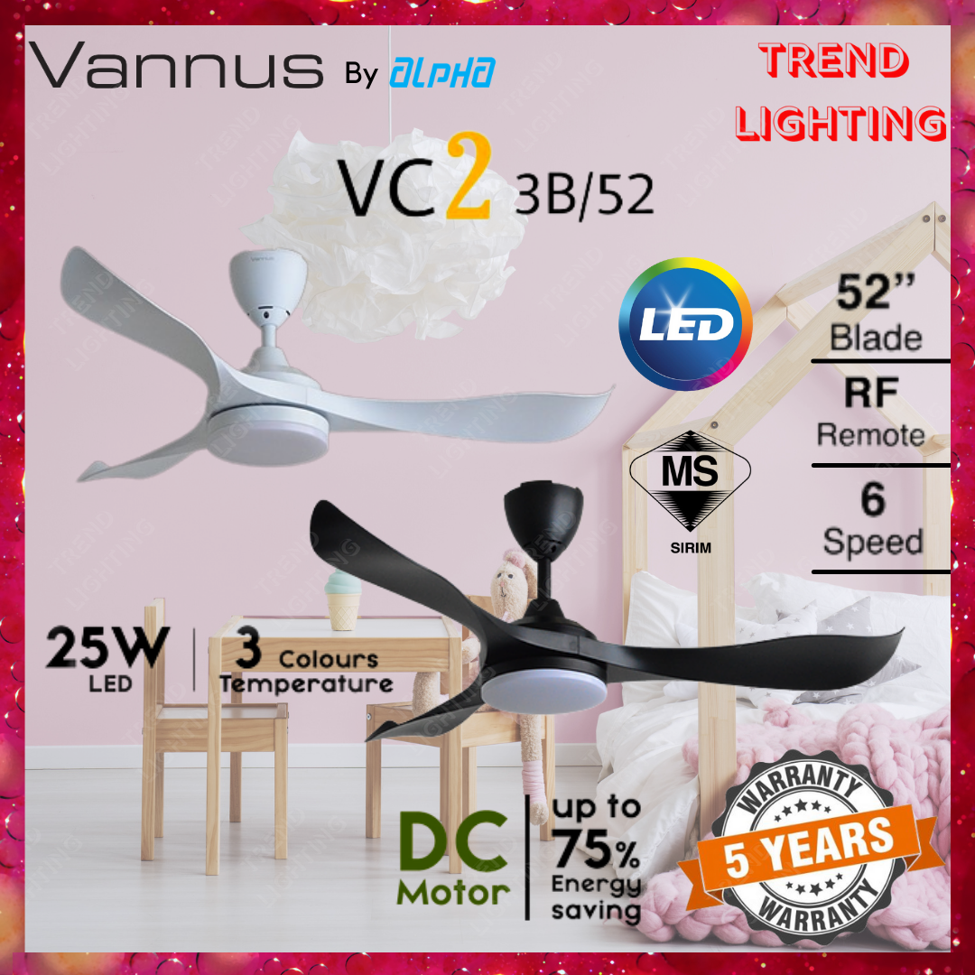 ALPHA Vannus VC2 LED 52" Ceiling Fan DC Motor 3 Blades 6 Speeds Remote