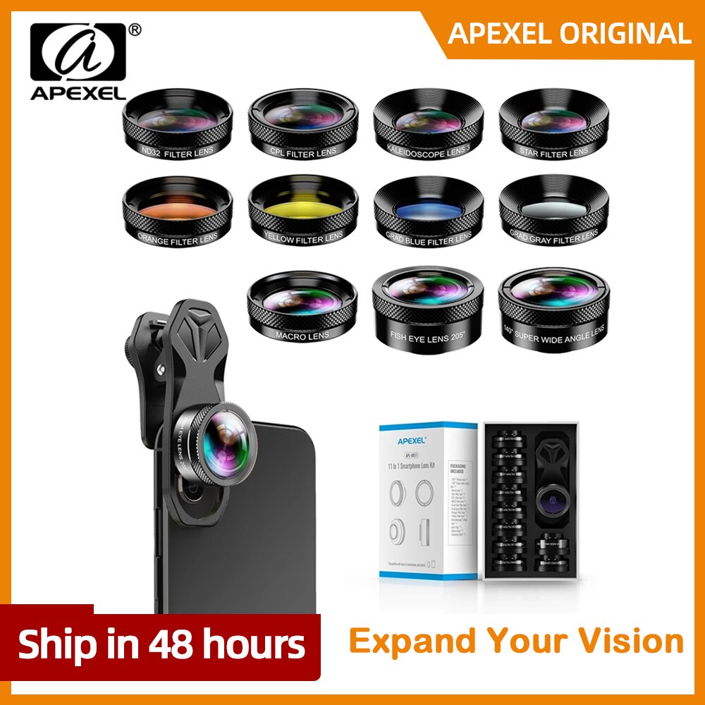 APEXEL DG Series Camera Phone Lens Kit Wide-angle Macro Full Color/grad Filter CPL ND Star Filter For Smartphone 5in1 6in1 10in1