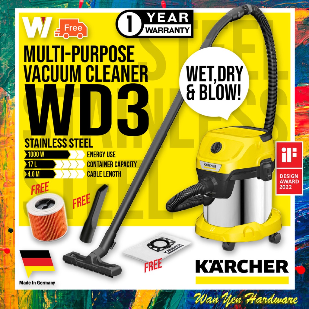 Karcher WD3S MultiPurpose Wet And Dry Vacuum Cleaner Stainless Steel