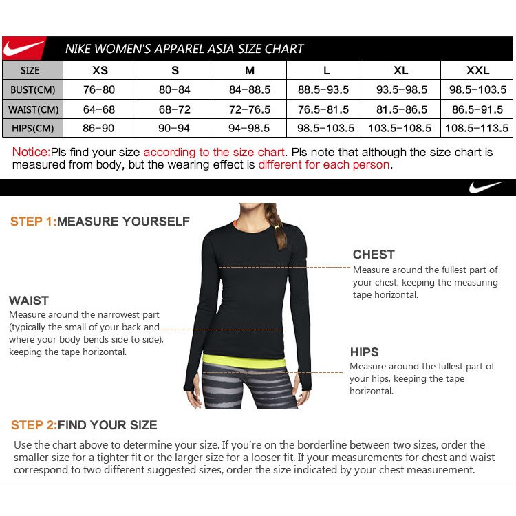 size nike womens