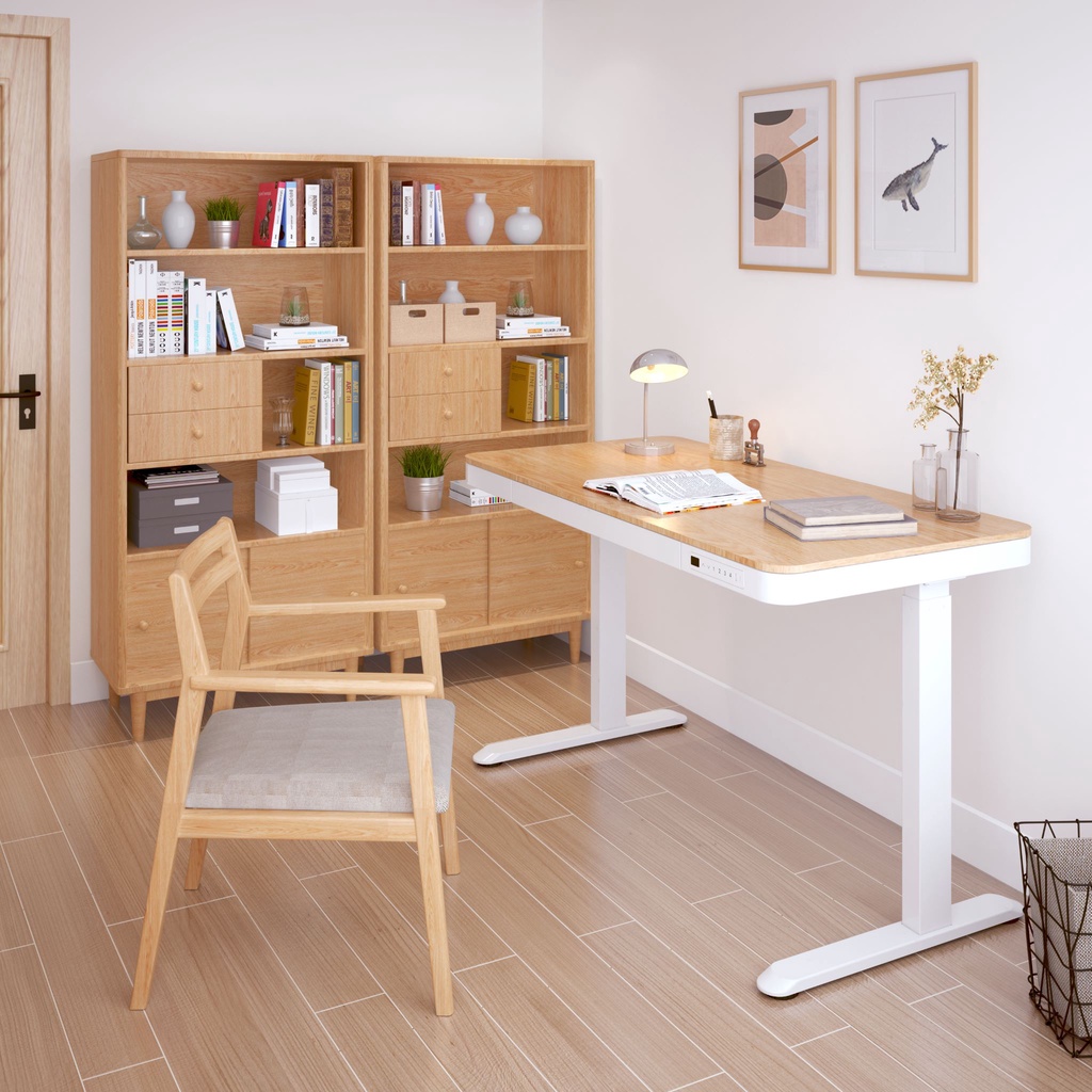 Skybord Malaysia5 Years WarrantySE-5s White Frame Oak Desk Standing Table | Electric Table | Height Adjustable Table