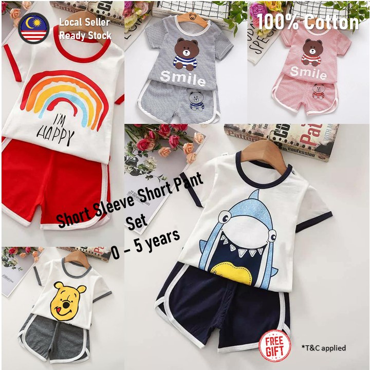 Set Baju Lengan Pendek Seluar Pendek Short Sleeve Short Pant Anak Lelaki Perempuan Boy Girl Tshirt