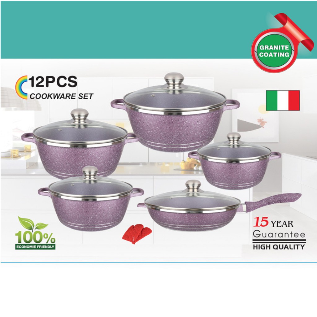 12PCS DESSINI COOKWARE GRANITE COATING (Ready Stock) Shopee Malaysia
