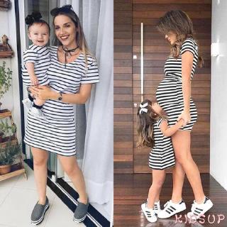 ✨Kidsup🌈Family Matching Outfits Mother&Daughter Clothes Dress Baby Girl Striped Skirt Sundress