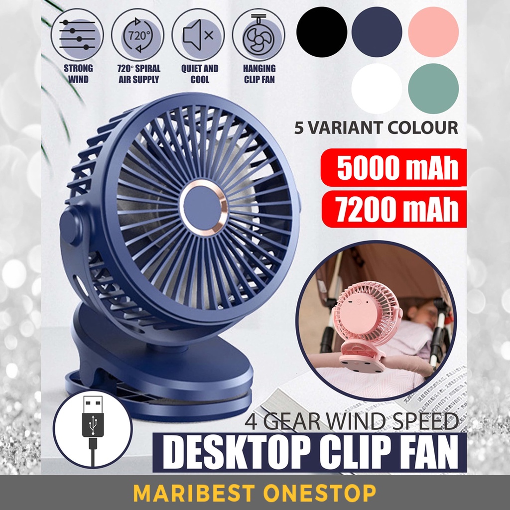 Mini Clip Fan/ Kipas Mini 360 Adjustable 4 Speed USB Mini Fan Rechargeable Mini Fan Cooling Desktop USB With 6 Colors