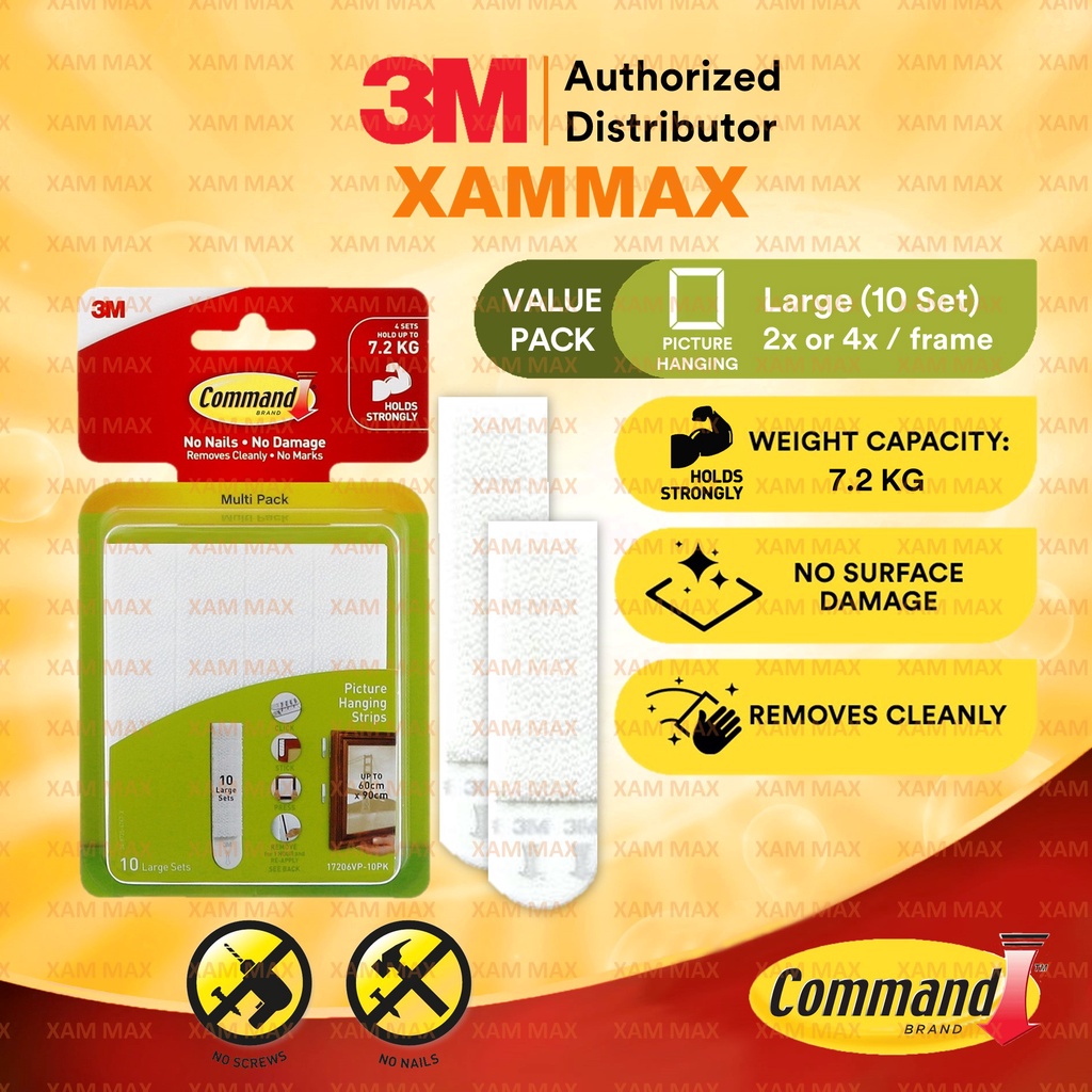 3M 17206 VP 10PK Command Wall Adhesive Large Picture Hanging Strips