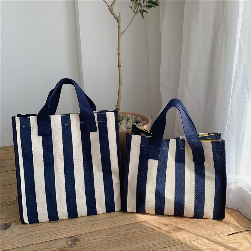 EverToner Reusable Women Travel Shopper Tote Shopping Bag High Quality Canvas Casual Beach Handbags Female Stripe Design Shoulder Bags