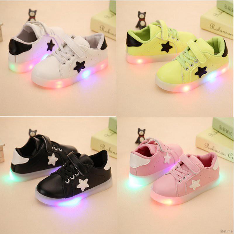pink stars printed led shoes