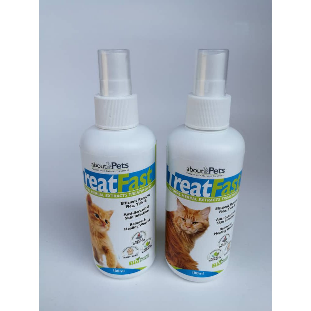 TreatFast Cat Spray Flea Tick Lice Skin Wound Infection 180ml [Treat