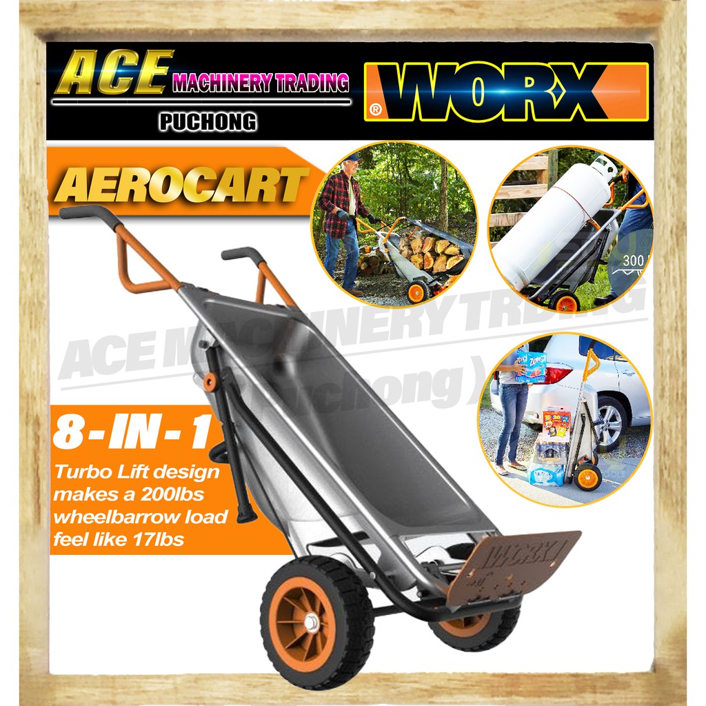 WORX WG050 AEROCART 8-IN-1 WHEELBARROW / YARD CART / DOLLY | Shopee ...