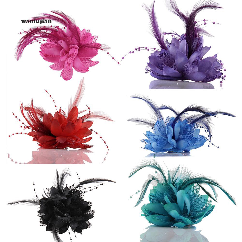 Wa Bridal Flower Feather Bead Hair Clips Fascinator Hairband