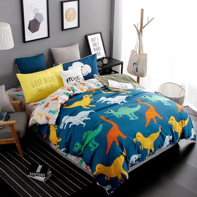 Cotton Rich Dinosaur Print Single Bed Duvet Cover Pillowcase Set