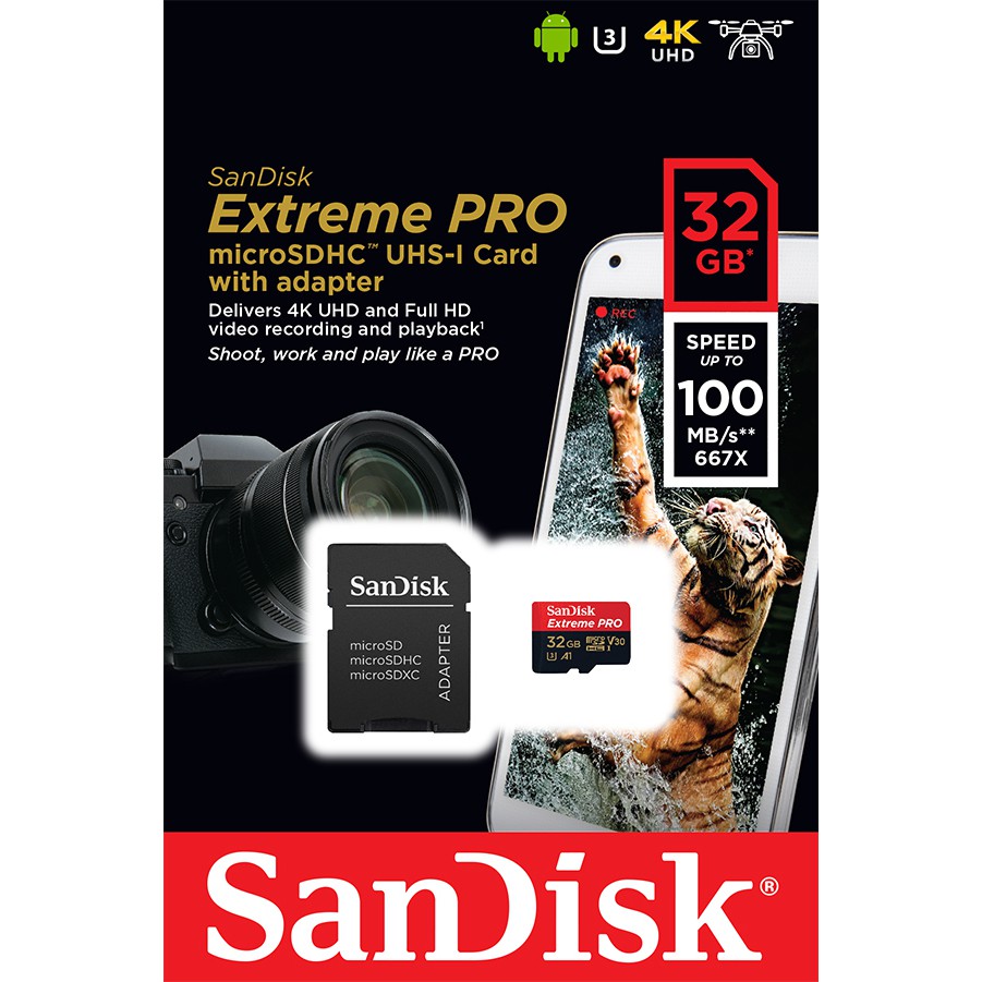 ORIGINAL SanDisk Extreme Pro 32GB 100MB/S Micro SD Memory Card U3 4K Ultra HD A1