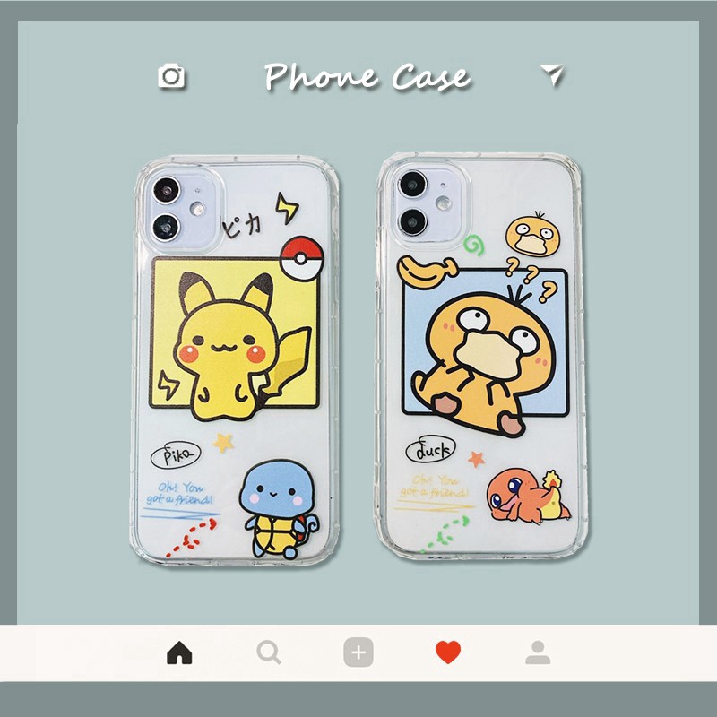 Pokemon Apple Iphone 11 Pro 67 8 Plus Xr Xs Max Pikachu Psyduck Squirtle Cute Cartoon Phone Case Transparent Cover Shell Shopee Malaysia