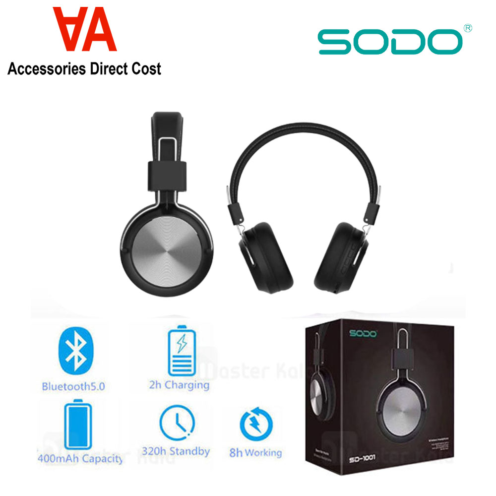 SODO SD-1001(BLACK) Dual Mode Bluetooth V5.0 Wireless & 3.5mm Wired Stereo On-Ear Headphone (Support FM/TF/AUX)