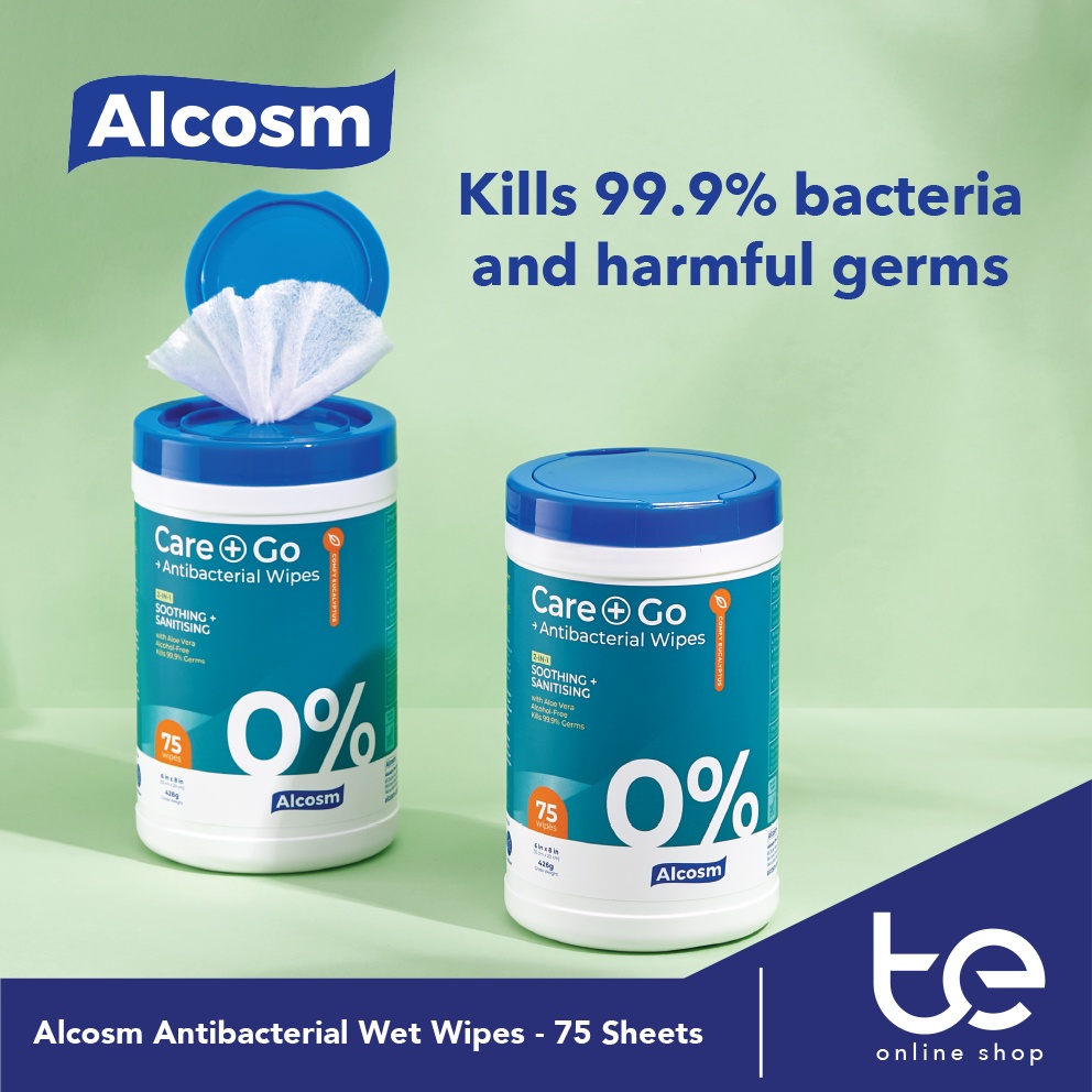 Alcosm Antibacterial Wet Wipes/Wet Tissue (75 Wipes x 2 Canisters