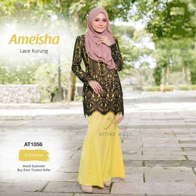 Ameisha Lace Kurung Dewasa Siri 3 warna  soft  yellow  