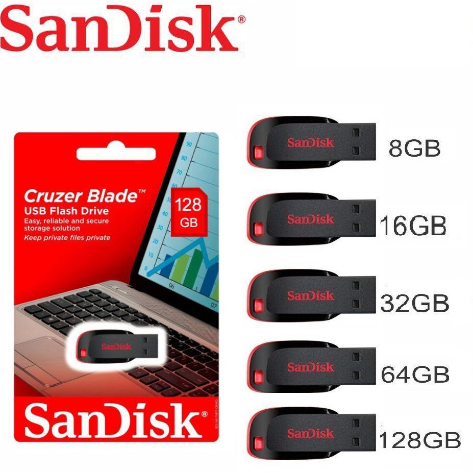 Sandisk Usb Flash Drive Pendrive Cruzer Blade Cz50 8gb 16gb 32gb 64gb 128gb Usb 2 0 Speed Flash Drive Reliable Compact Shopee Malaysia